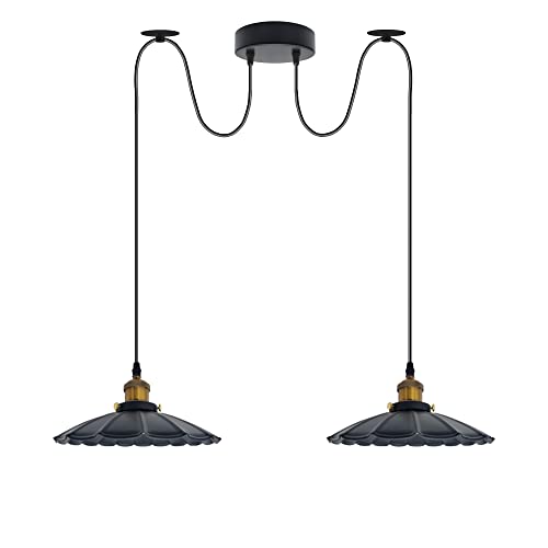 2-Light Swag Pendant Light – Adjustable Drops, Metal Shades - Yellow Brass, Lounge 22 cm Black, Without Bulb