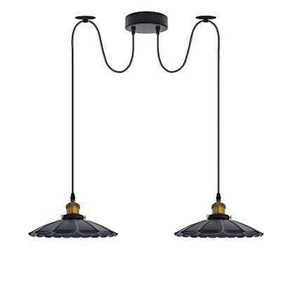 2-Light Swag Pendant Light – Adjustable Drops, Metal Shades - Yellow Brass, Lounge 22 cm Black, Without Bulb