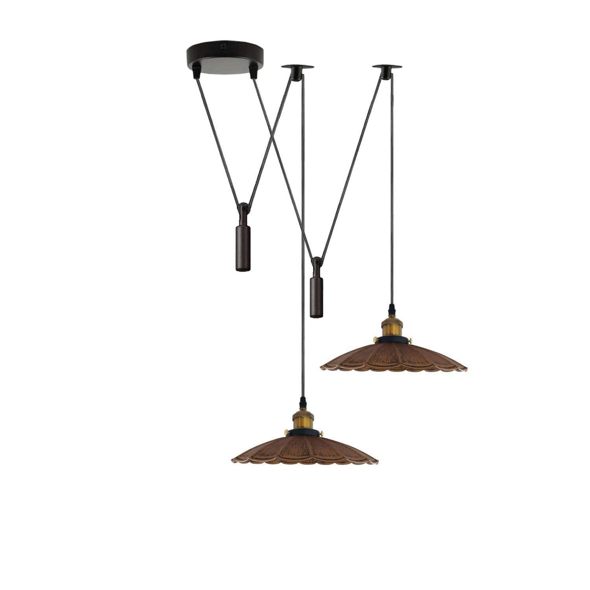 2-Light Swag Pendant Light – Adjustable Drops, Metal Shades - Yellow Brass, Lounge 22 cm Brushed Copper, Without Bulb