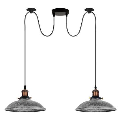 2-Light Swag Pendant Light – Adjustable Drops, Metal Shades - Yellow Brass, Vintage 24 cm Brushed Silver, Without Bulb