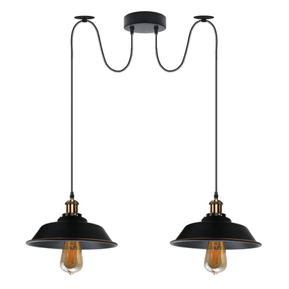 2-Light Swag Pendant Light – Adjustable Drops, Metal Shades - Yellow Brass, Vintage Dome 22 cm Black & Gold Line, Without Bulb
