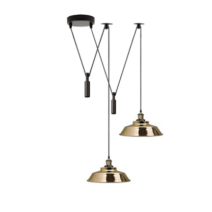 2-Light Swag Pendant Light – Adjustable Drops, Metal Shades - Yellow Brass, Vintage Dome 22 cm French Gold, Without Bulb