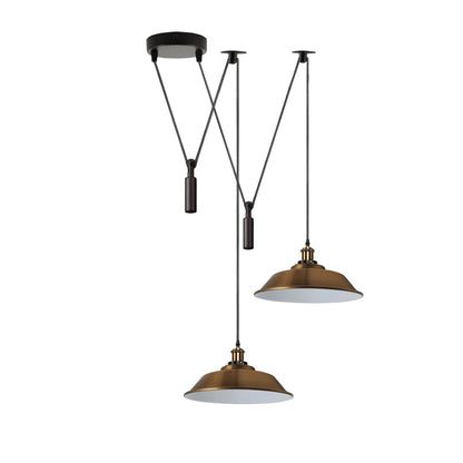 2-Light Swag Pendant Light – Adjustable Drops, Metal Shades - Yellow Brass, Vintage Dome 22 cm Yellow Brass, Without Bulb