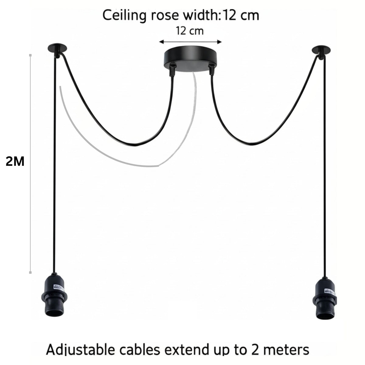 2-Light Spider Pendant – Black E27 Holders, 2 m Cables, Ceiling Hooks - photo 3