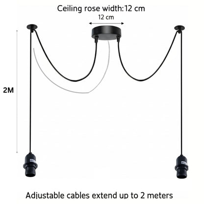 2-Light Spider Pendant – Black E27 Holders, 2 m Cables, Ceiling Hooks - photo 3