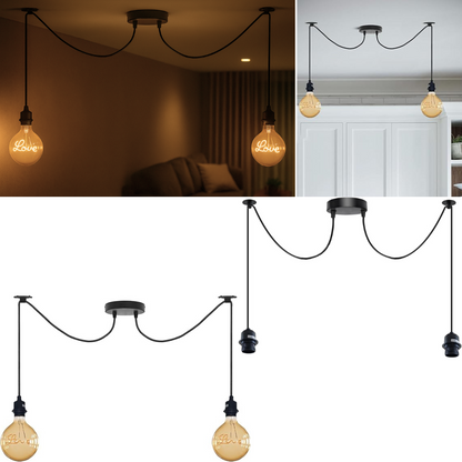 2-Light Spider Pendant – Black E27 Holders, 2 m Cables, Ceiling Hooks - photo 4
