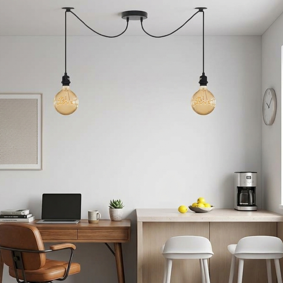 2-Light Spider Pendant – Black E27 Holders, 2 m Cables, Ceiling Hooks - photo 5