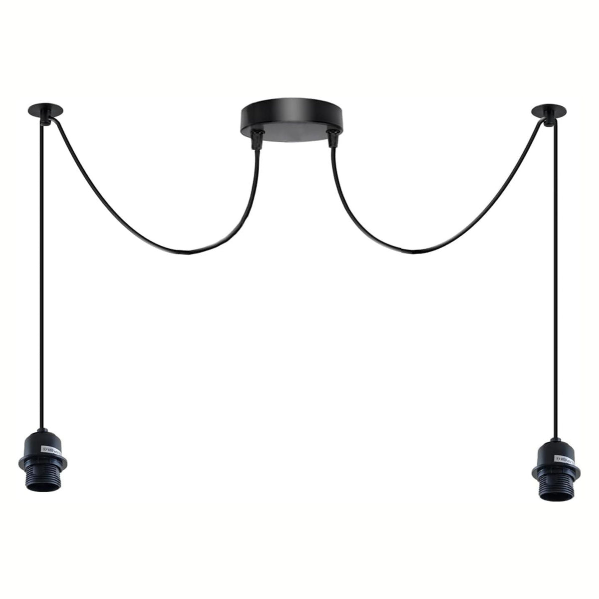 2-Light Spider Pendant – Black E27 Holders, 2 m Cables, Ceiling Hooks - Black, No Shade, Without Bulb