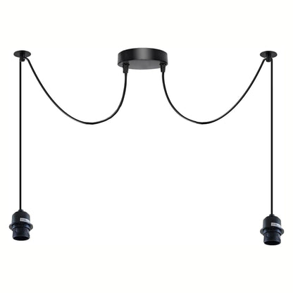 2-Light Spider Pendant – Black E27 Holders, 2 m Cables, Ceiling Hooks - Black, No Shade, Without Bulb