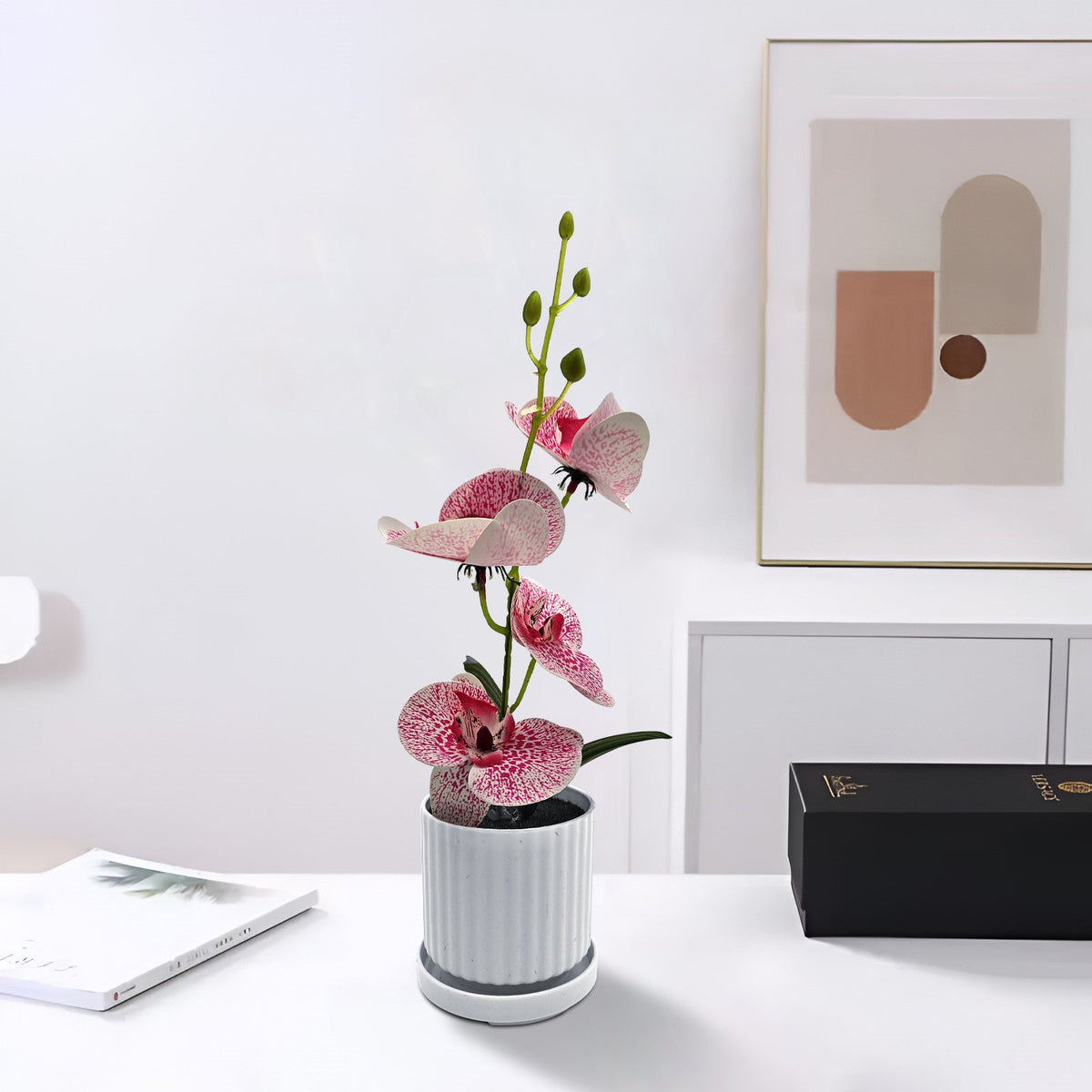 Artificial Orchids in White Ribbed Pots – Set of 2, 30 cm, Assorted Colours - photo 10