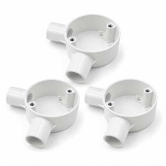 20mm PVC 2 Way V-Shaped Conduit Junction Box White - Pack of 3