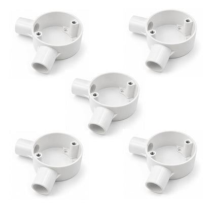 20mm PVC 2 Way V-Shaped Conduit Junction Box White - Pack of 5
