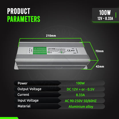 24V IP67 Waterproof LED Driver – 10W to 200W - photo 2