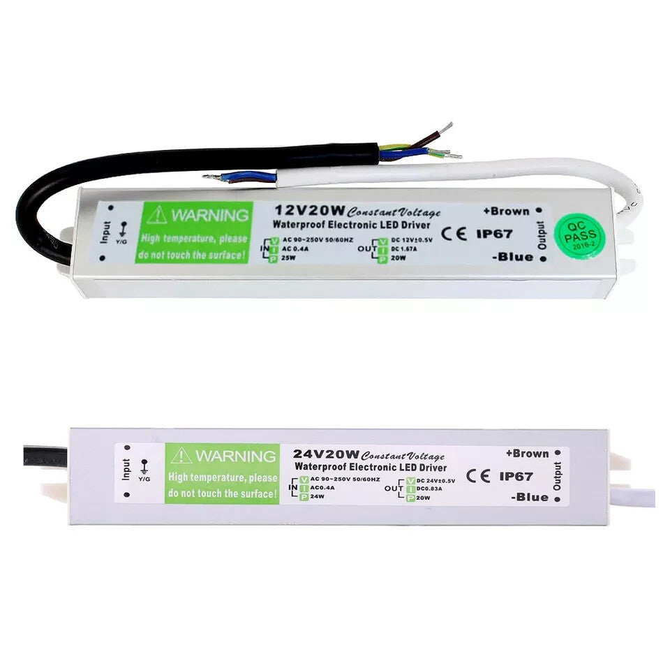 24V IP67 Waterproof LED Driver – 10W to 200W - 20W, Single
