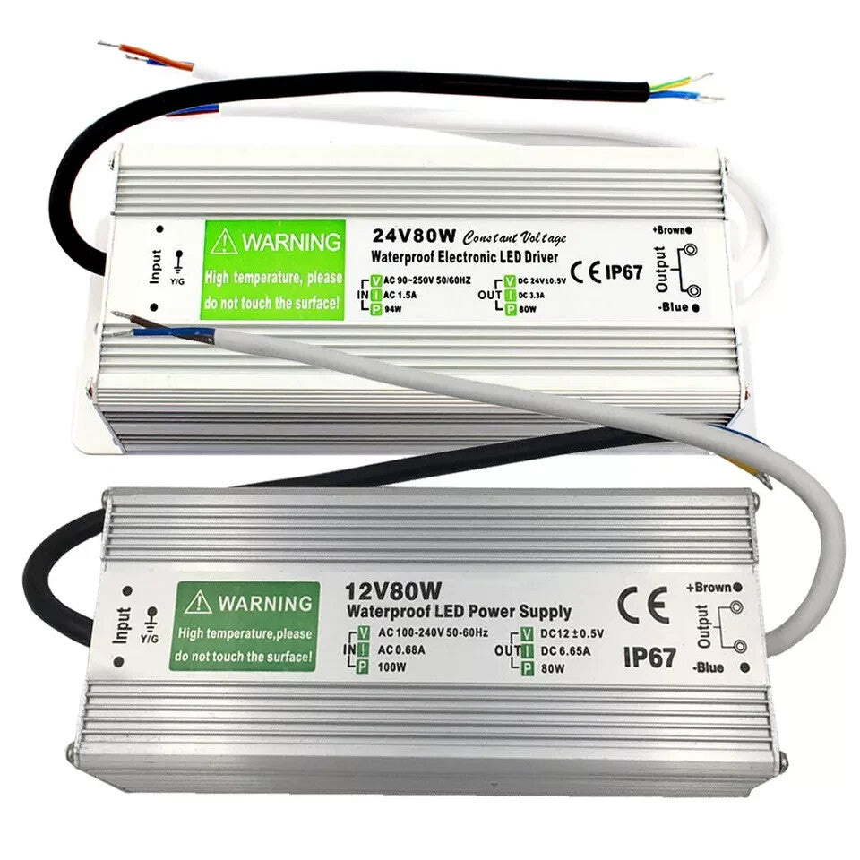 24V IP67 Waterproof LED Driver – 10W to 200W - 80W, Single
