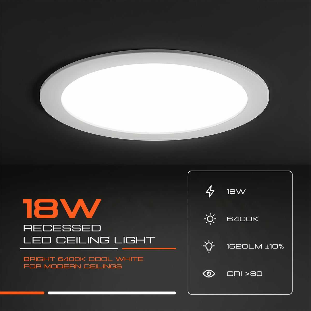 Round Recessed LED Panel Light 18W – Cool White 6400K, Pack of 5 - photo 3