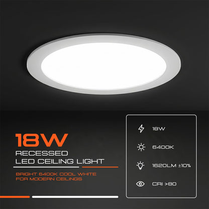 Round Recessed LED Panel Light 18W – Cool White 6400K, Pack of 5 - photo 3