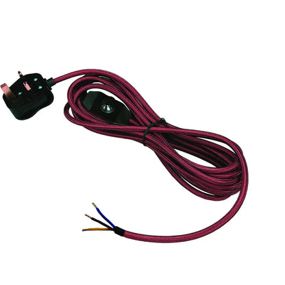 Plug-In Fabric Cable Pendant Kit with Dimmer – 4 m, Optional Metal Holder - Burgundy, No Holder (bare wire ends), Without Bulb