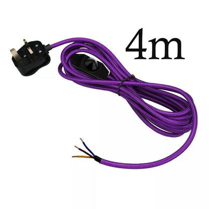 Plug-In Fabric Cable Pendant Kit with Dimmer – 4 m, Optional Metal Holder - Purple, No Holder (bare wire ends), Without Bulb