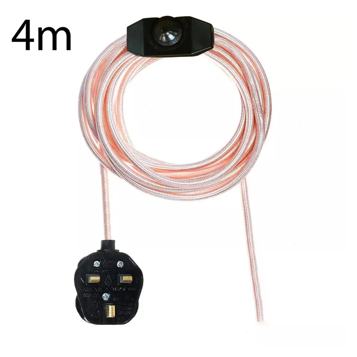 Plug-In Fabric Cable Pendant Kit with Dimmer – 4 m, Optional Metal Holder - Rose Gold, No Holder (bare wire ends), Without Bulb