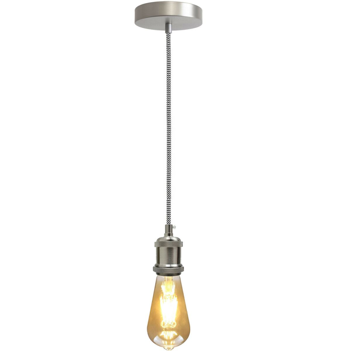Pendant Light Fitting with 2 m Round Cable – Chrome or White, E27 - photo 3