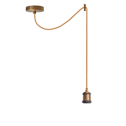 2 m Pendant Light Fitting – E27, Round Cable, Gold or Brass - Yellow Brass, No Shade Hook, Without Bulb