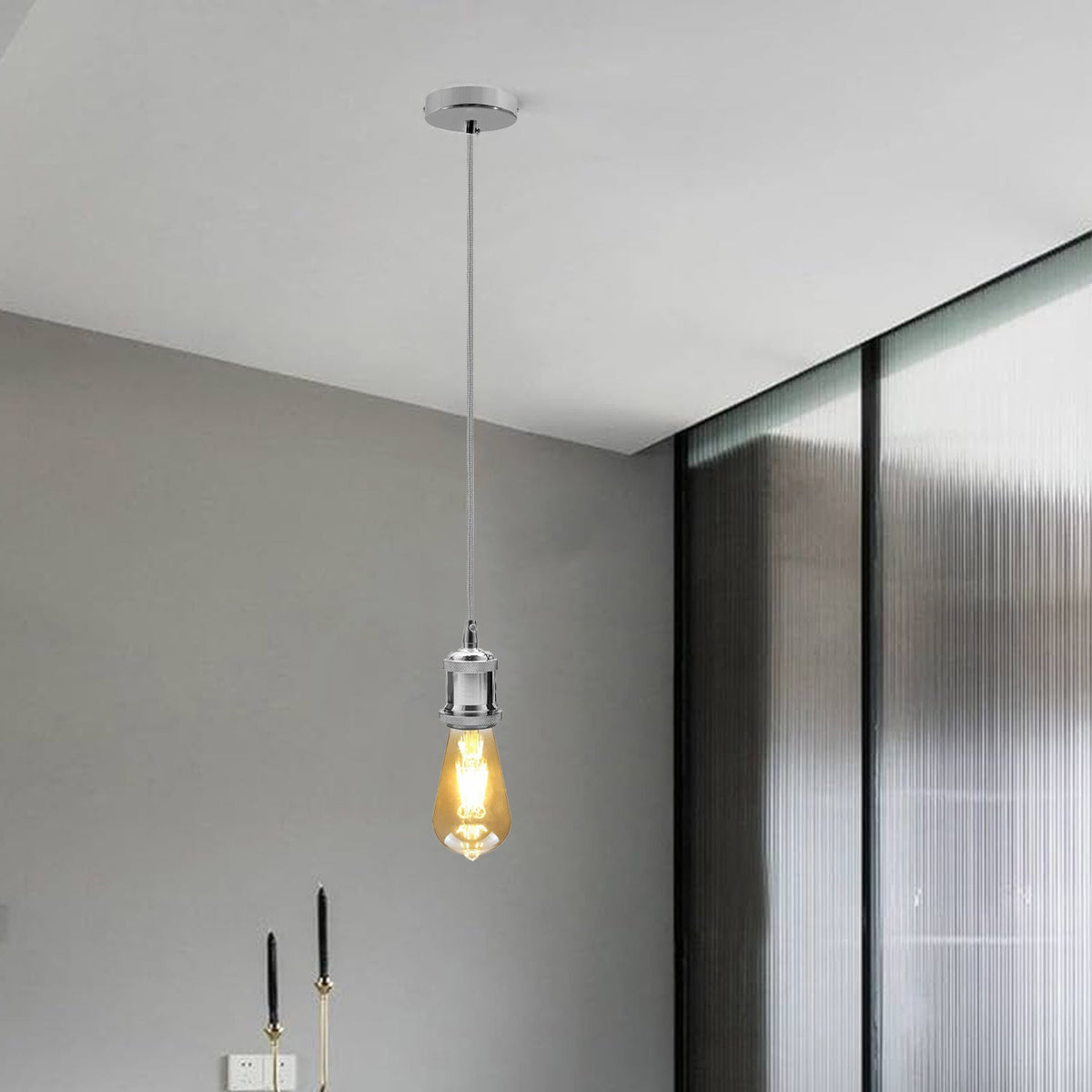 Pendant Light Fitting with 2 m Round Cable – Chrome or White, E27 - photo 2