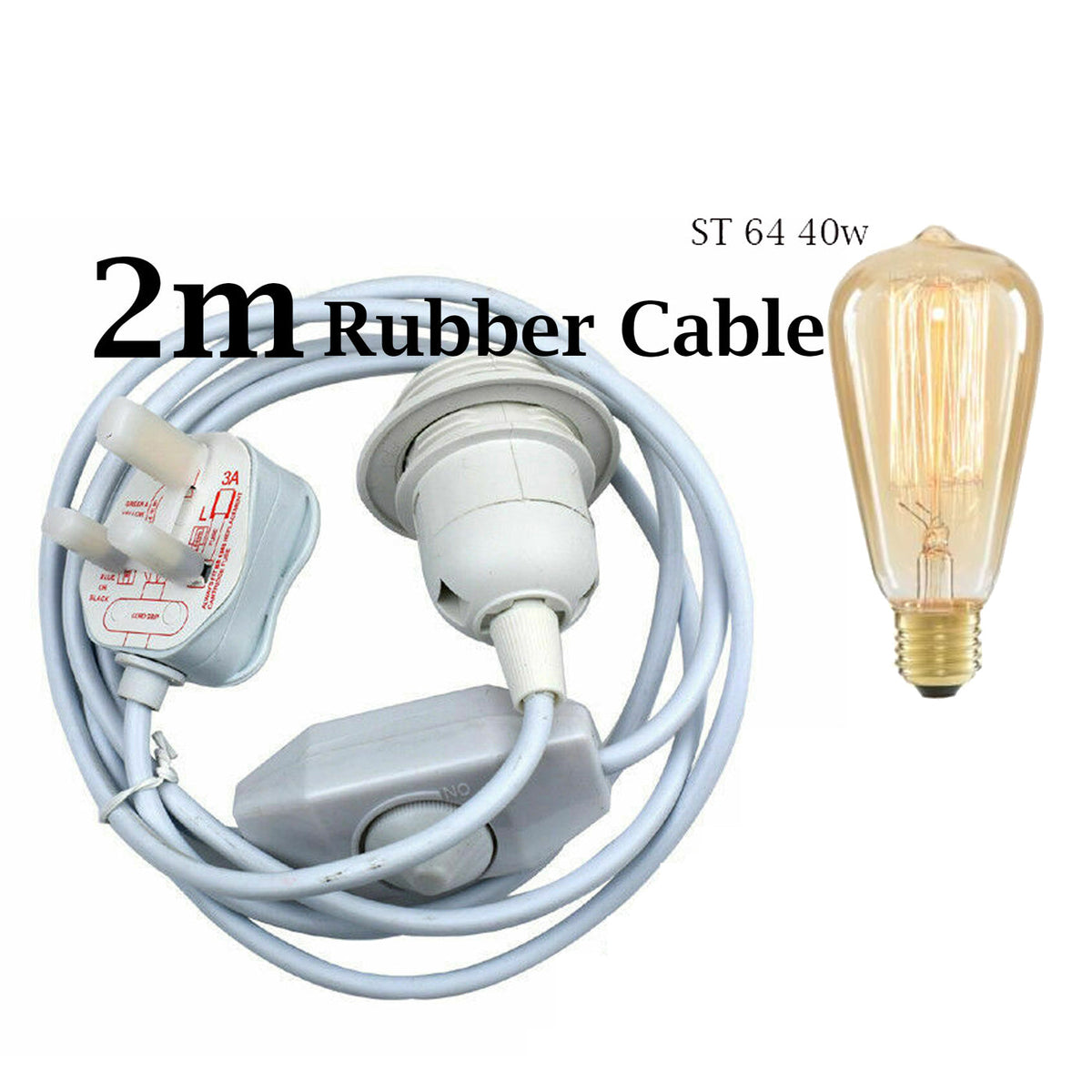 Plug-In Pendant Cable Kit – 2m White, UK Plug & Dimmer, E27 - photo 2