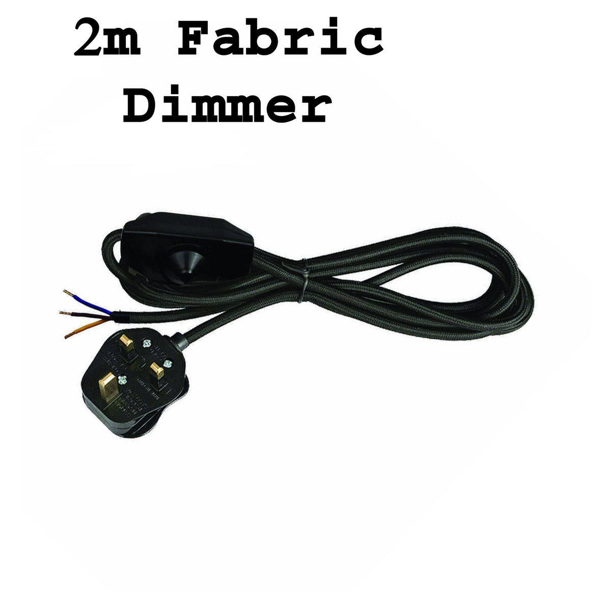 Plug-In Fabric Cable Pendant Kit with Dimmer – 2 m, Optional Metal Holder - Black, No Holder (bare wire ends), Without Bulb