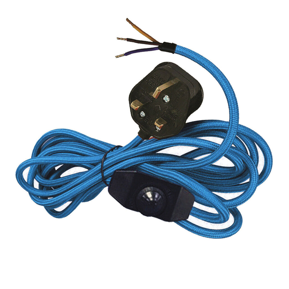 Plug-In Fabric Cable Pendant Kit with Dimmer – 2 m, Optional Metal Holder - Blue, No Holder (bare wire ends), Without Bulb