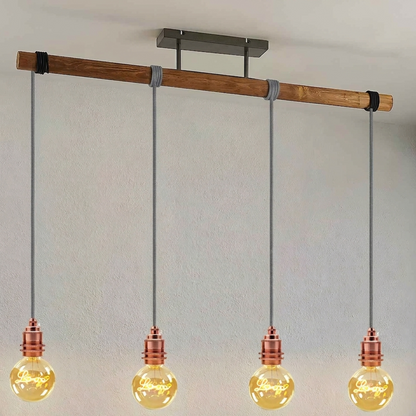Plug-In Fabric Cable Pendant Kit with Dimmer – 2 m, Optional Metal Holder - Grey, Rose Gold Threaded Metal Holder, Without Bulb