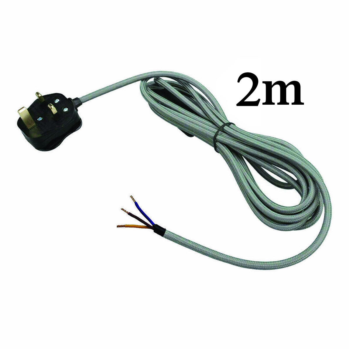 Plug-In Fabric Cable Pendant Kit with Dimmer – 2 m, Optional Metal Holder - Grey, No Holder (bare wire ends), Without Bulb