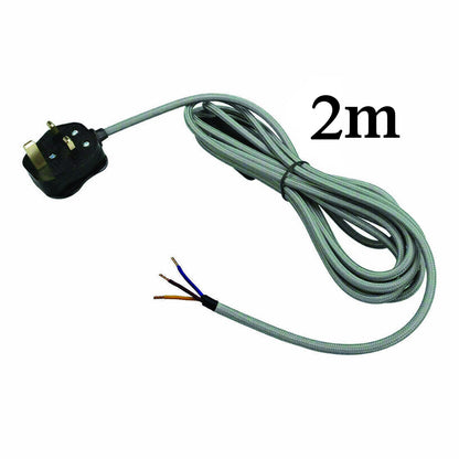 Plug-In Fabric Cable Pendant Kit with Dimmer – 2 m, Optional Metal Holder - Grey, No Holder (bare wire ends), Without Bulb