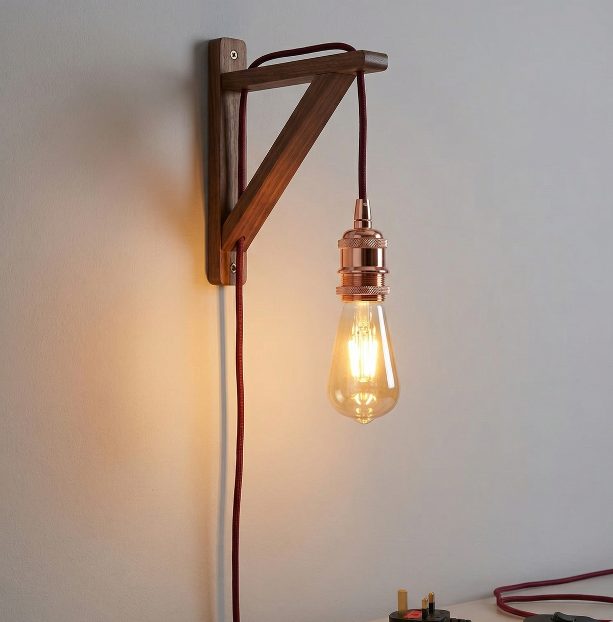 Plug-In Fabric Cable Pendant Kit with Dimmer – 2 m, Optional Metal Holder - Red, Satin Nickel Threaded Metal Holder, Without Bulb