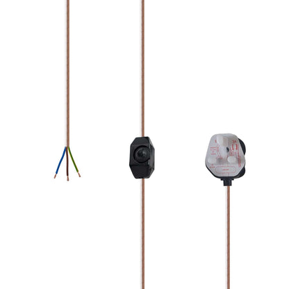 Plug-In Fabric Cable Pendant Kit with Dimmer – 2 m, Optional Metal Holder - Rose Gold, No Holder (bare wire ends), Without Bulb