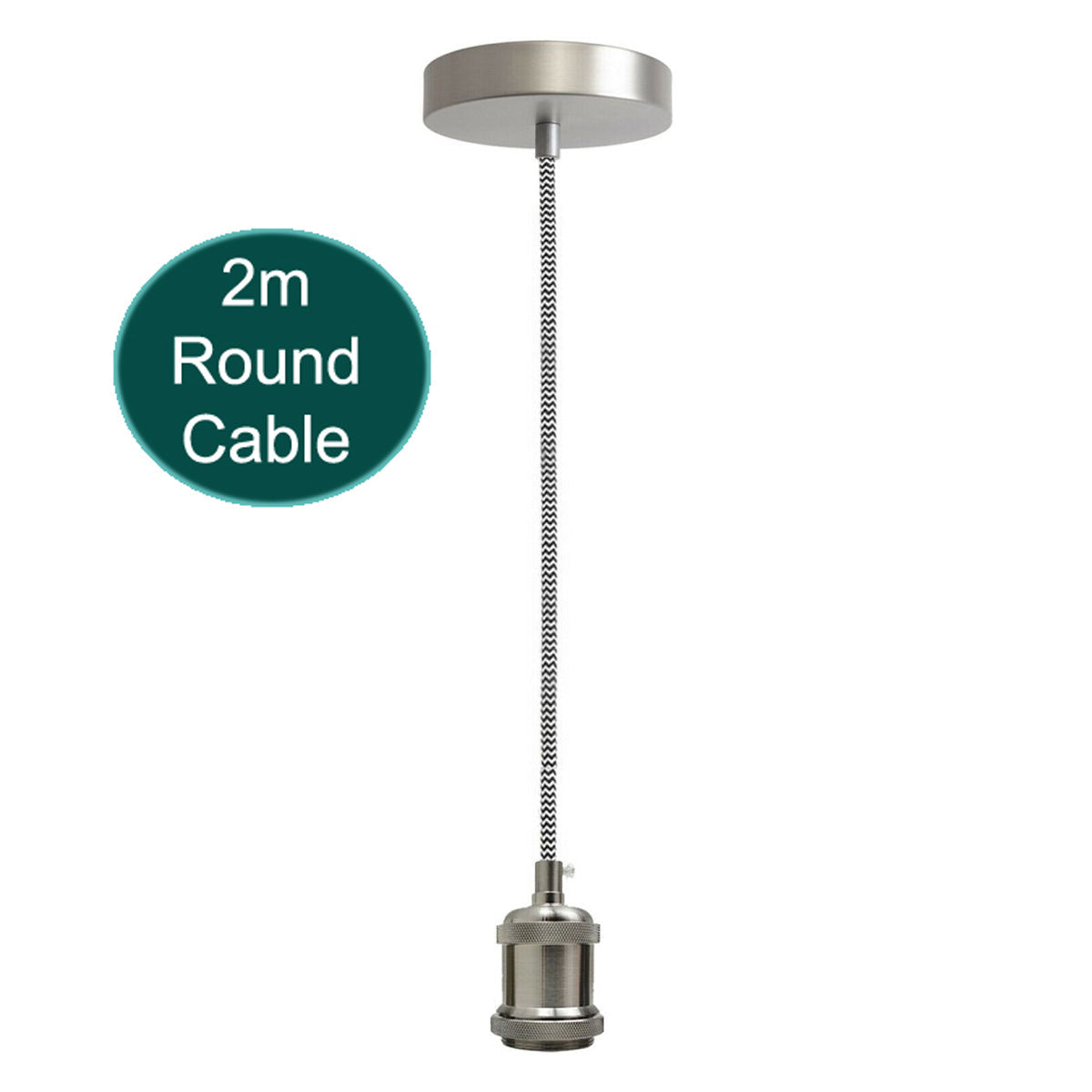2 m Pendant Light Set – White or Satin Nickel, E27 - Satin Nickel, No Shade, Without Bulb