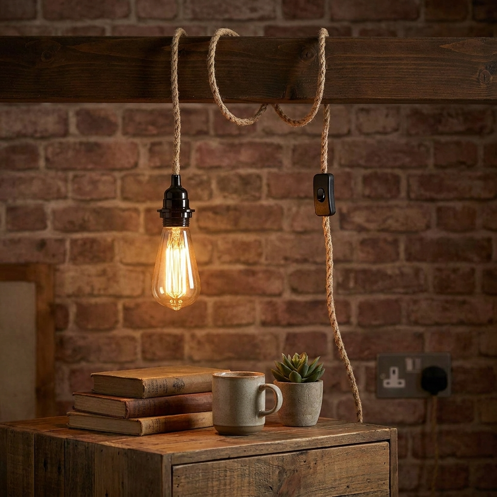 Plug-In Hemp Rope Pendant Light – 2 m, Switch, E27 - photo 2