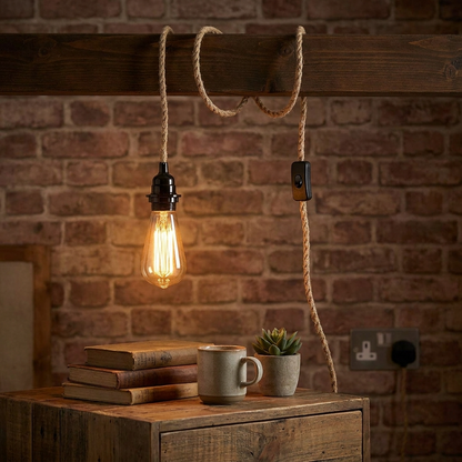 Plug-In Hemp Rope Pendant Light – 2 m, Switch, E27 - photo 2