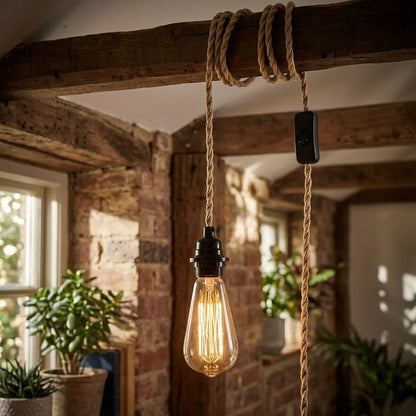 Plug-In Hemp Rope Pendant Light – 2 m, Switch, E27 - photo 3