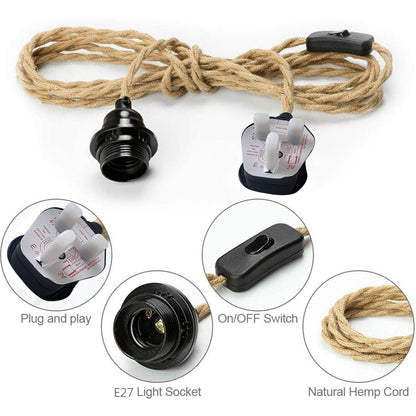 Plug-In Hemp Rope Pendant Light – 2 m, Switch, E27 - photo 4