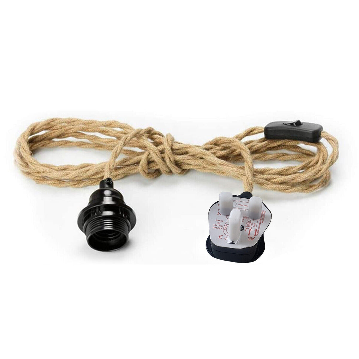 Plug-In Hemp Rope Pendant Light – 2 m, Switch, E27 - photo 8