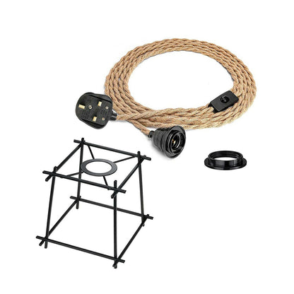 Plug-In Hemp Rope Pendant Light – 2 m, Switch, E27 - Black, Box Cage Black, Without Bulb