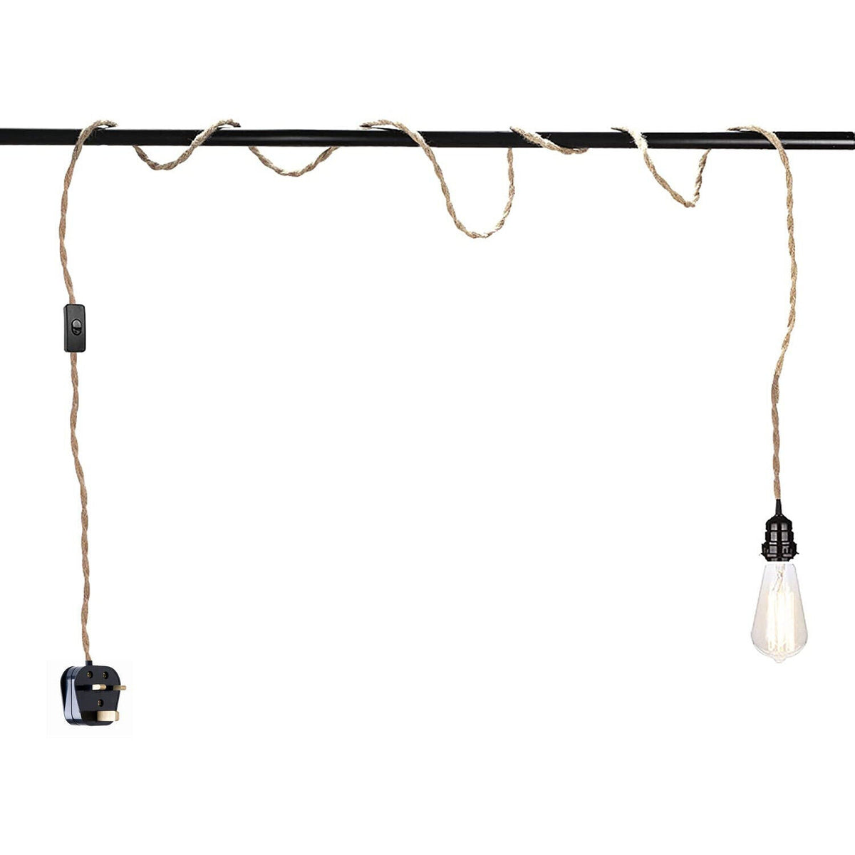 Plug-In Hemp Rope Pendant Light – 2 m, Switch, E27