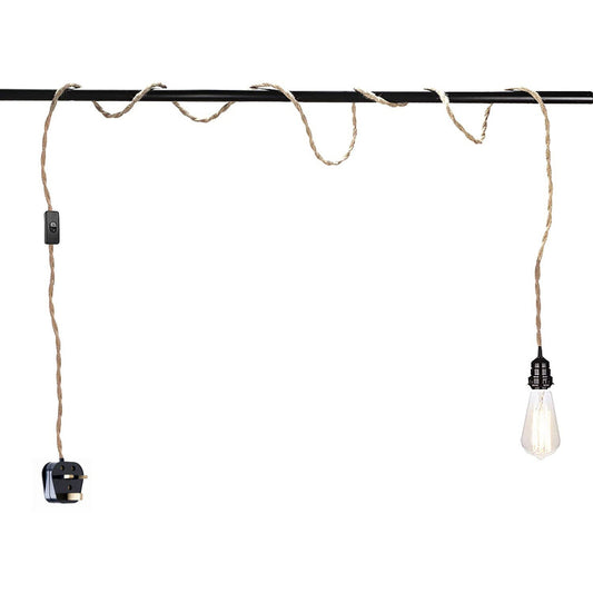 Plug-In Hemp Rope Pendant Light – 2 m, Switch, E27