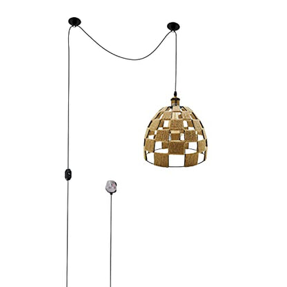 Plug-In Hemp Rope Pendant Light – 2 m Cable, Dimmer, Ceiling Hooks - Standard, 3 Head Hemp Shade 32.5 cm, Without Bulb
