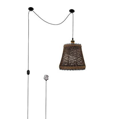Plug-In Hemp Rope Pendant Light – 2 m Cable, Dimmer, Ceiling Hooks - Standard, Hemp Basket Cage, Without Bulb