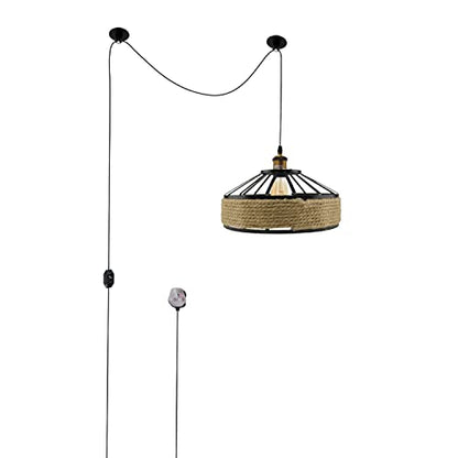 Plug-In Hemp Rope Pendant Light – 2 m Cable, Dimmer, Ceiling Hooks - Standard, Hemp Rope Shade 40 cm, Without Bulb