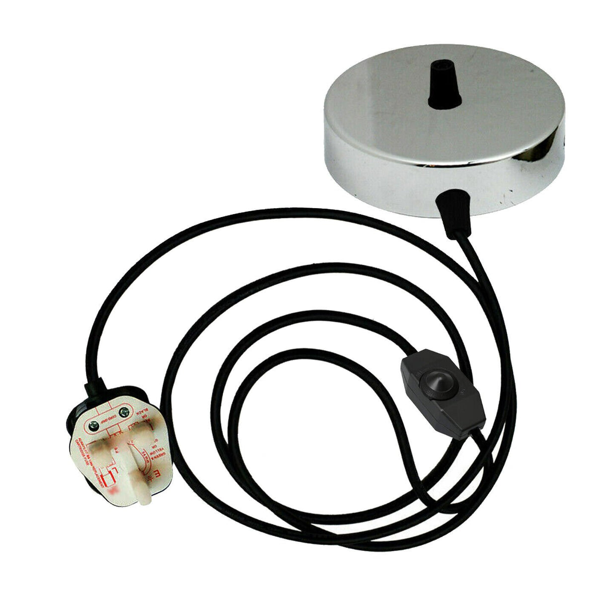 Plug-In Hemp Rope Pendant Light – 2 m Cable, Dimmer, Ceiling Hooks - Standard, Cord Set Only, Chrome Rose, Without Bulb