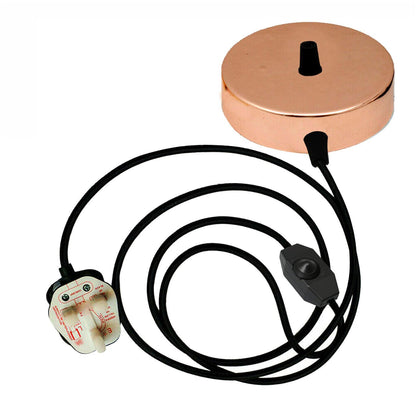 Plug-In Hemp Rope Pendant Light – 2 m Cable, Dimmer, Ceiling Hooks - Standard, Cord Set Only, Rose Gold Rose, Without Bulb
