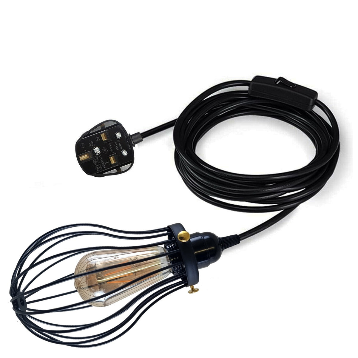 Plug-In Pendant Light – 2 m Black Cable, On/Off Switch, Balloon Cage - photo 6